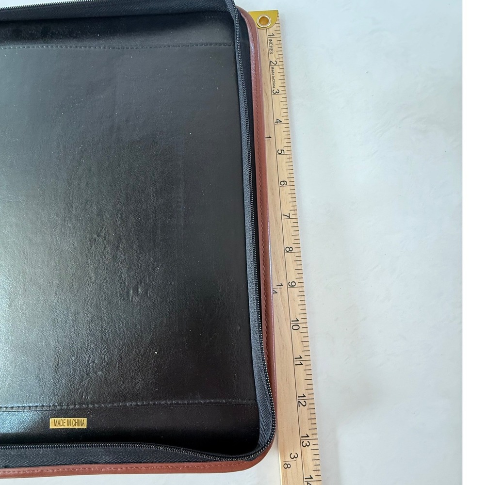 VTG Green Canvas Faux Leather Zip Portfolio Binder Organizer Briefcase Handles - Picture 7 of 8